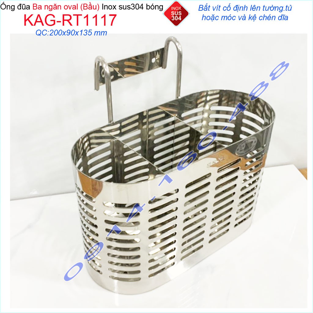 Ống đũa 3 ngăn oval KAG-RT1117, kệ đũa 3 ngăn ống đựng đũa nhà bếp inox dập khuôn SUS304 sáng bóng thiết kế đẹp siêu bền