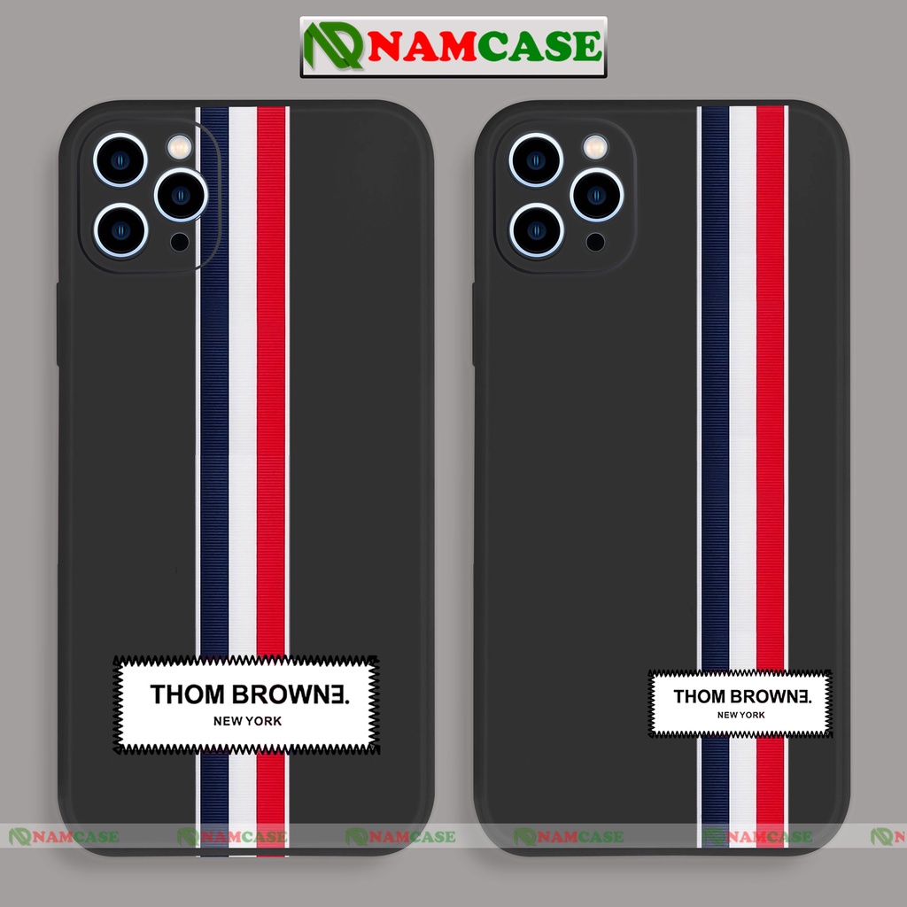 Ốp lưng iPhone Thom Browne cạnh viền vuông silicon mềm dẻo bảo vệ camera iphone 6/6s/7/8/X/XS/11/12/13/14 Pro Plus Max