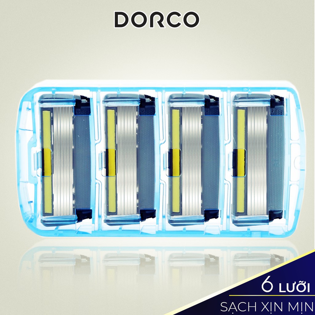 Bộ Dao cạo và Vỉ 04 đầu cạo râu 6 lưỡi DORCO PACE 6 Plus (1 cán + 5 đầu dao cạo)