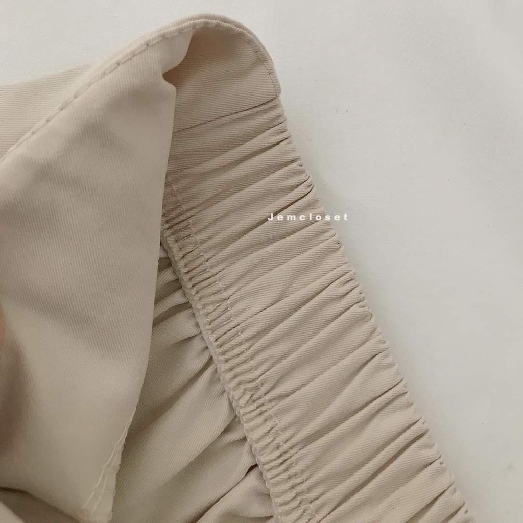 Quần suông trơn lưng cao đính nơ nữ - Culottes dây rút ống rộng vintage, thiết kế đơn giản