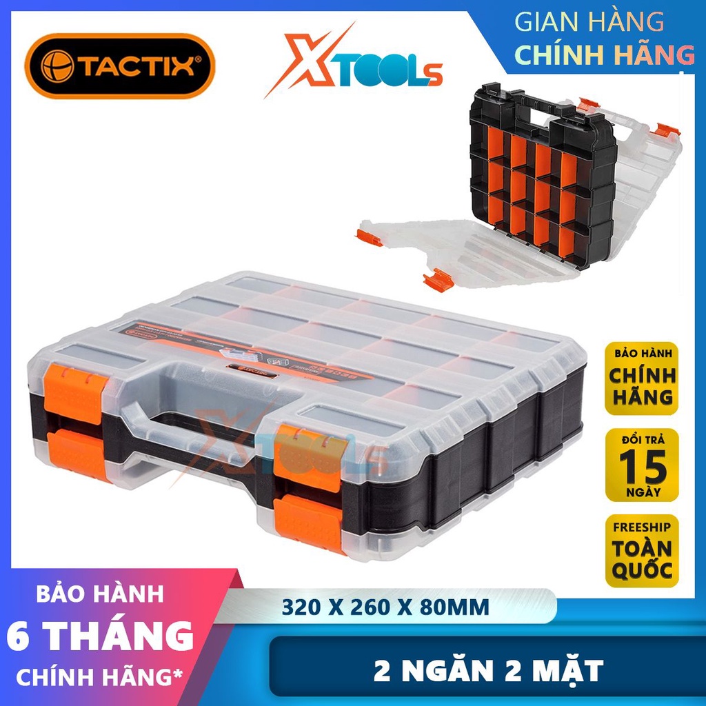 Hộp đựng dụng cụ nhiều ngăn 2 mặt TACTIX 320028 | Kích thước 32 x 26 x 8 cm, chất liệu nhựa PP [CHÍNH HÃNG][XTOOLS]