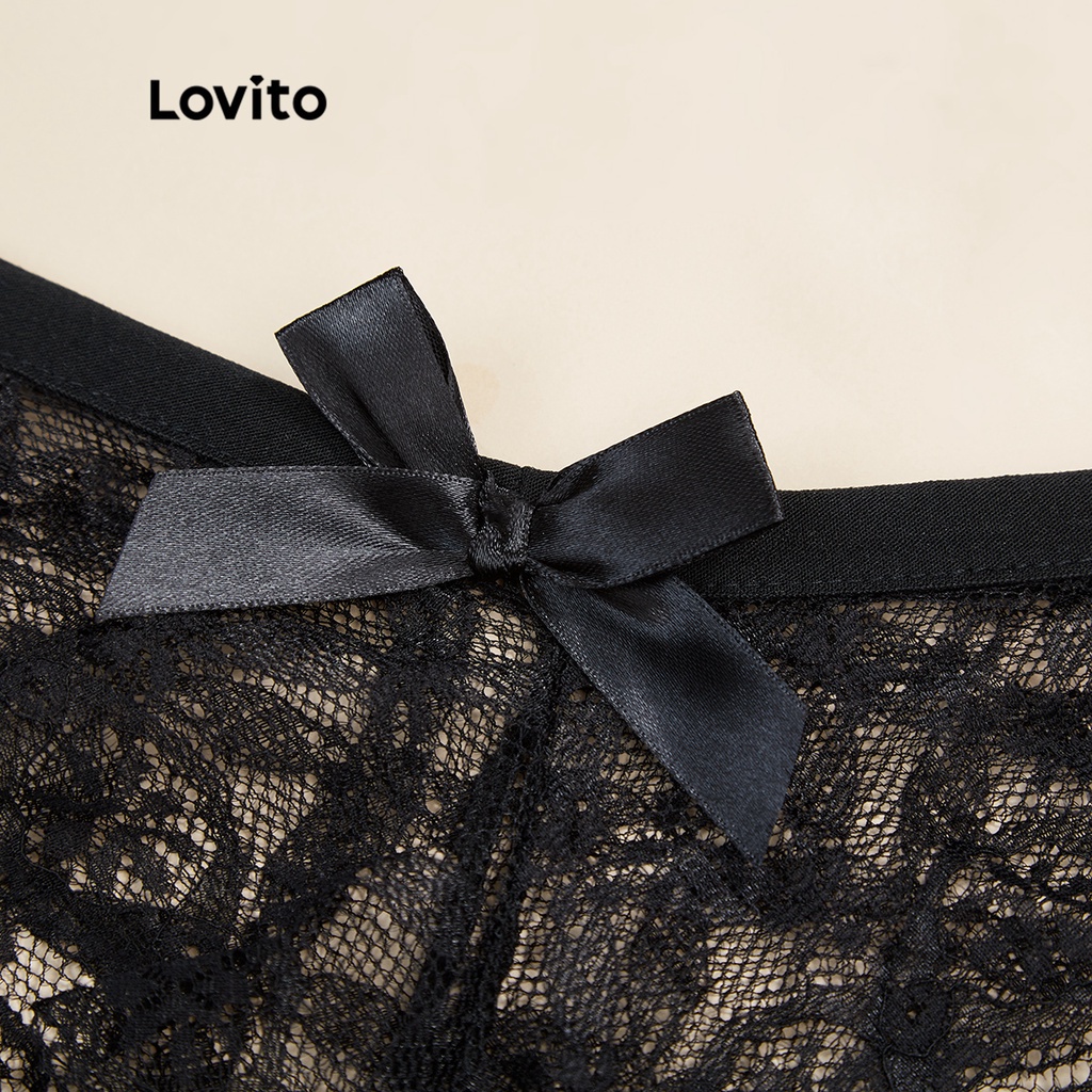 Quần lót Lovito dây chữ V phối nơ sau lưng và ren sexy L17X474 (trắng/đen)