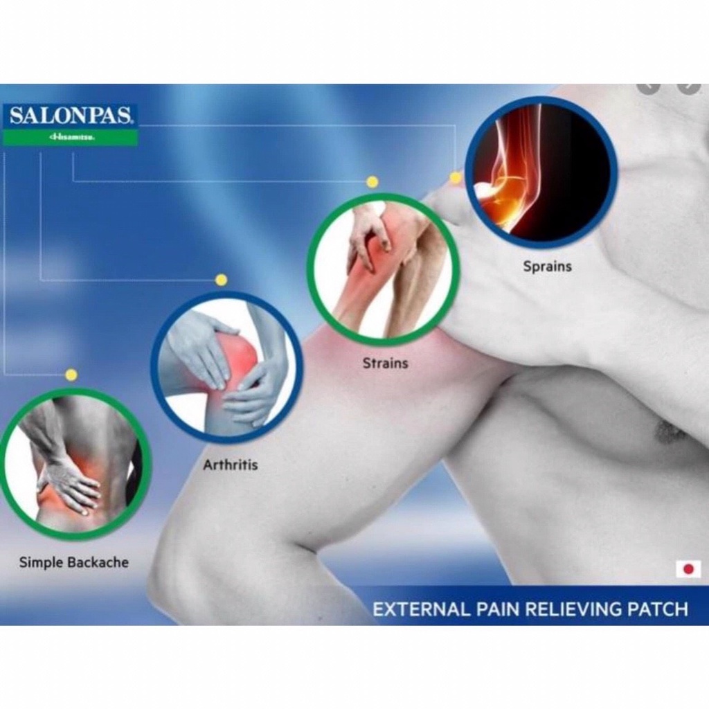 MIẾNG DÁN GIẢM ĐAU SALONPAS  Giảm Đau Vai, Lưng, Cơ, Mỏi Cơ, Đau Khớp, Bầm Tím, Bong Gân