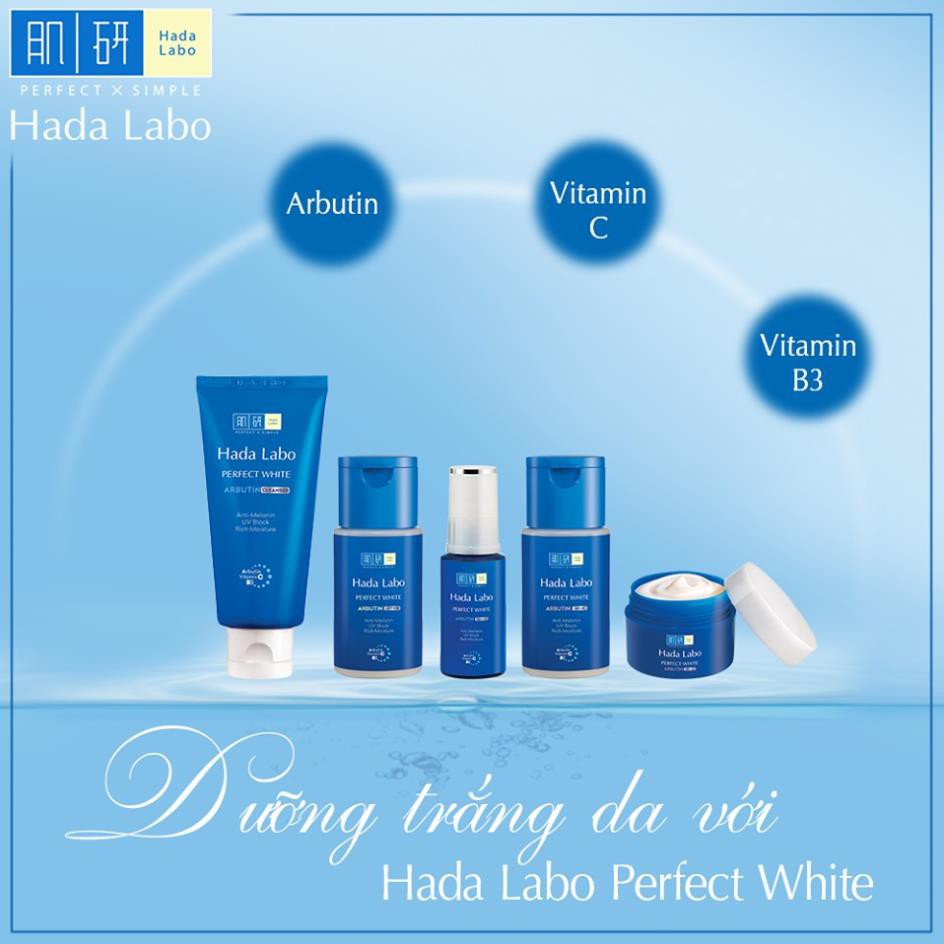 Bộ 2 sản phẩm dưỡng trắng dùng thử Hada Labo Perfect White Trial Set (Rửa mặt 20g + Dung dịch 20ml)