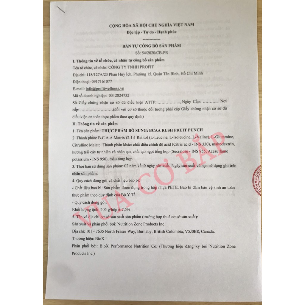 Tăng Sức Bền BCAA RUSH BioX Hộp 405g