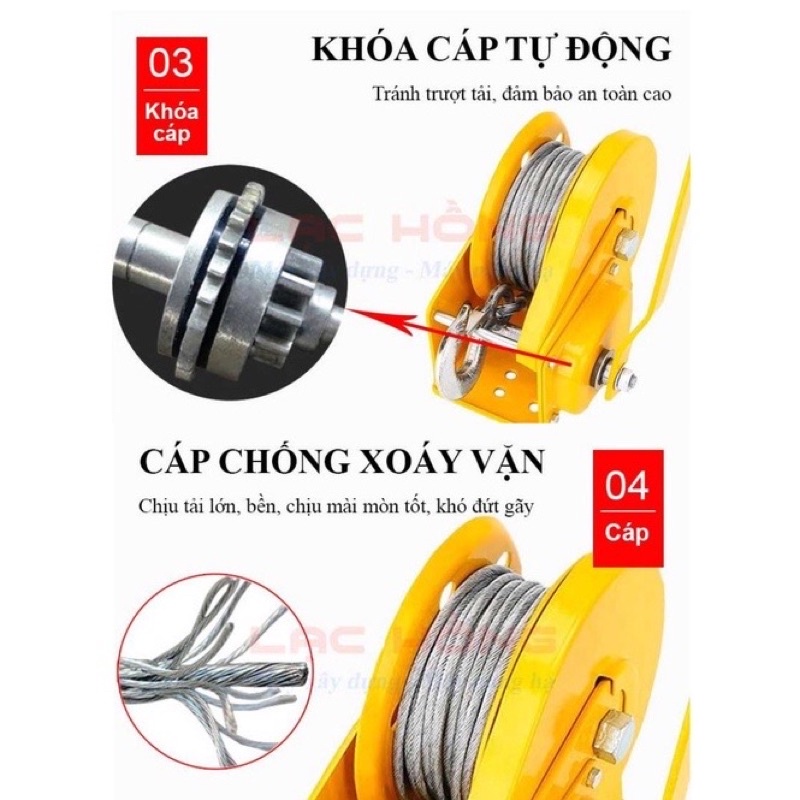 Tời Quay Tay Cao Cấp Tự Khóa Cáp Dài 20 mét