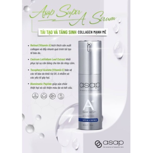 Tinh Chất Dưỡng Da Asap Super A+ Serum With Retinol Tái Tạo Và Tăng Sinh Collagen Dưỡng Ẩm Chống Lão Hoá