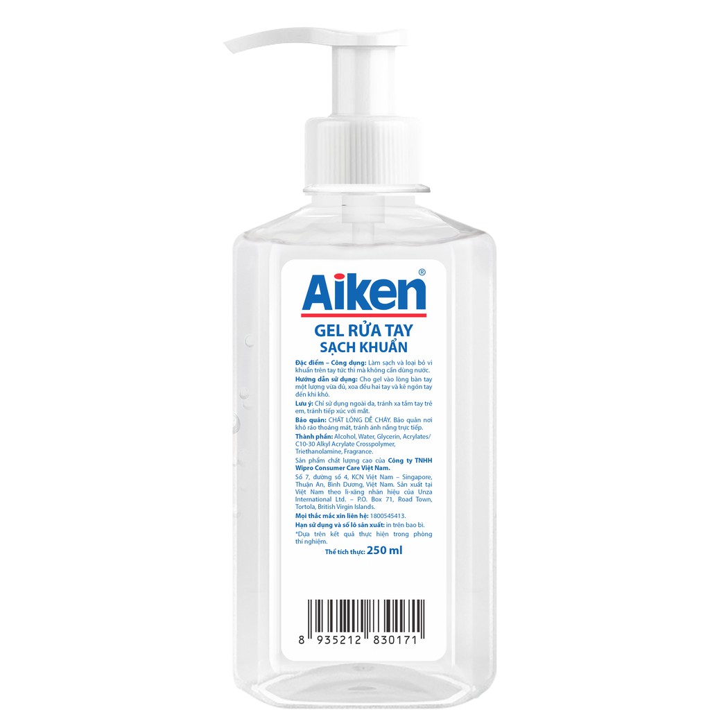 Aiken Gel rửa tay Sạch khuẩn 250ml Dạng vòi