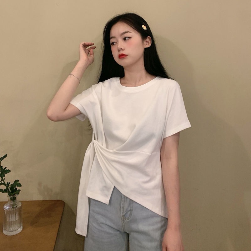 Áo Thun Tay Ngắn Màu Trơn Đơn Giản Cho Nữ 175256 Áo Thun Cổ TròN DáNg RộNg ThờI Trang SàNh ĐiệU Cho Nữ