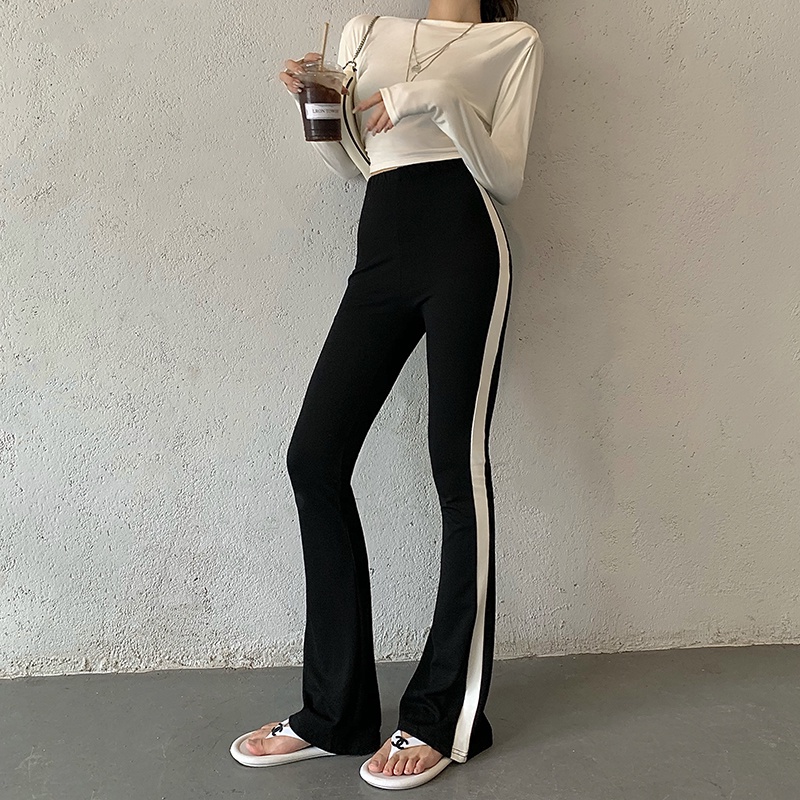 Quần dài lưng cao màu sắc tương phản thiết kế thời trang cho nữ