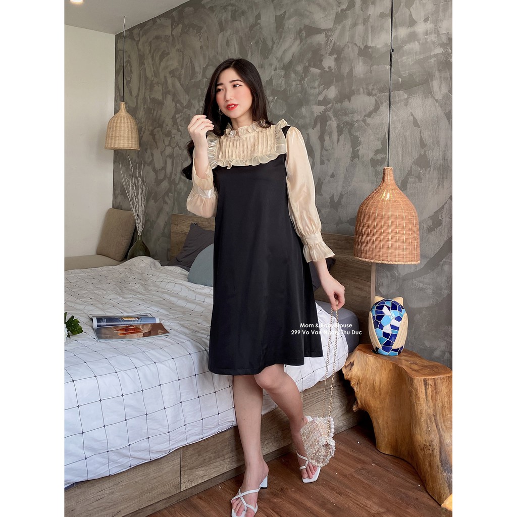 EVERMOM | Đầm bầu tiểu thư tay bo phồng cổ bèo