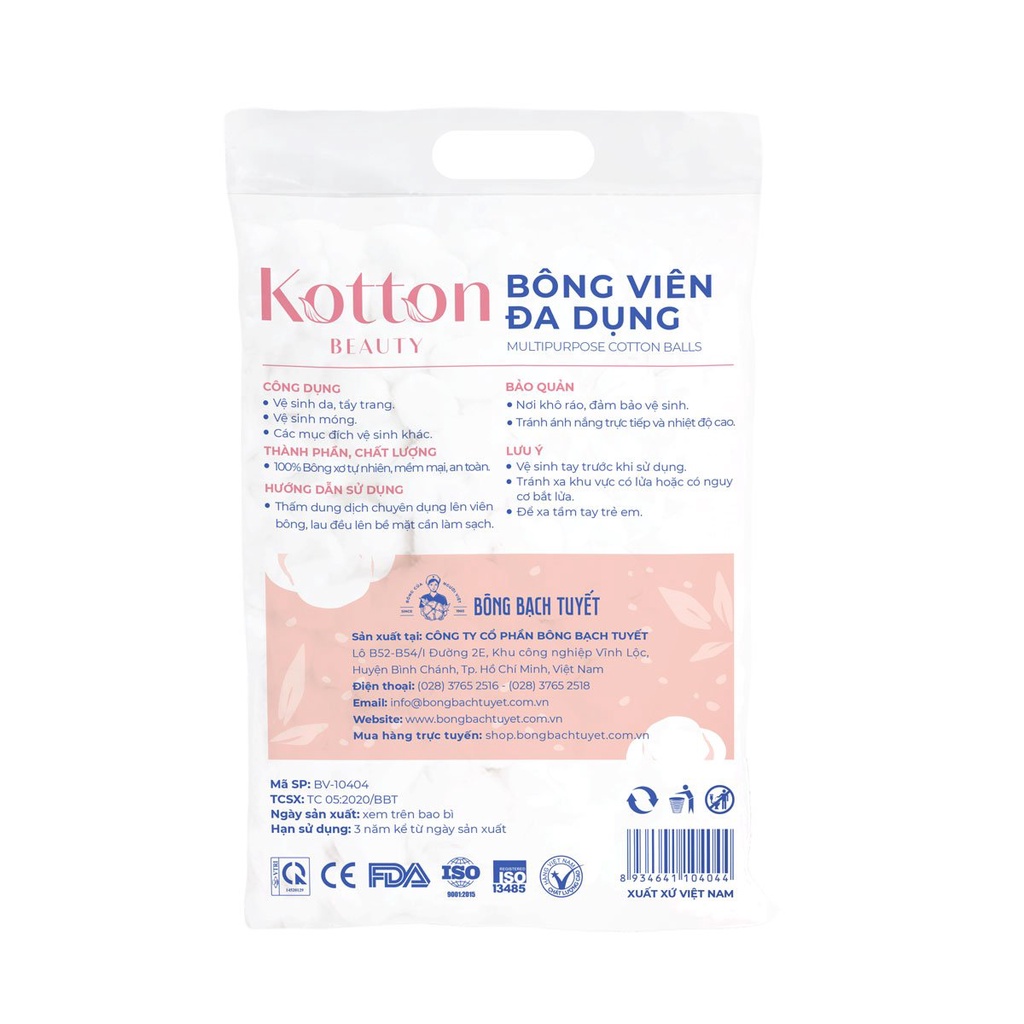 Bông viên tiện dụng Kotton Beauty (Bông Bạch Tuyết) (Mẫu mới) 80g - Đa năng, dùng tẩy trang, vệ sinh cho bé, vết thương