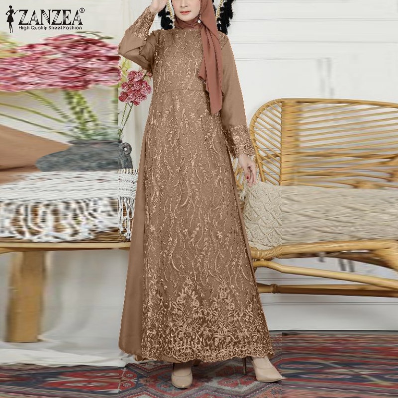 Đầm Zanzea tay dài phối ren thời trang đường phố cá tính cho nữ