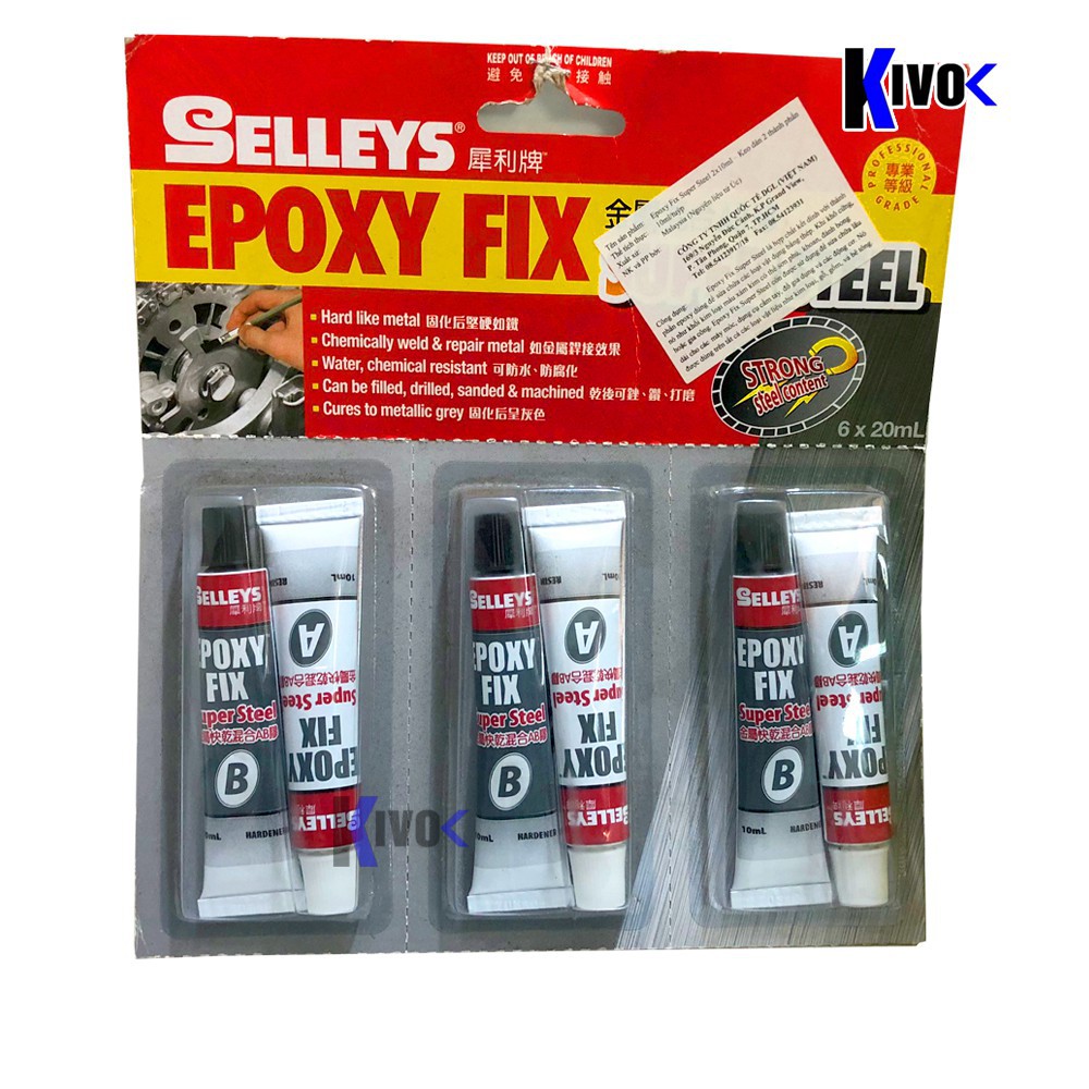 Keo AB Selleys Epoxy Fix Super Steel Nhỏ 20ml Siêu Cứng 2 Thành Phần Chịu Nhiệt, Nước Dán Sắt, Gỗ Đá