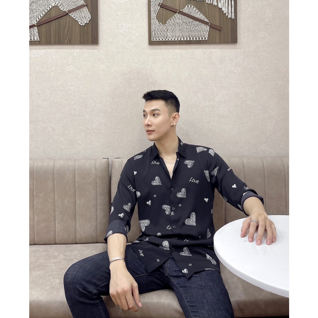 áo sơ mi lụa nam dài tay họa tiết S99