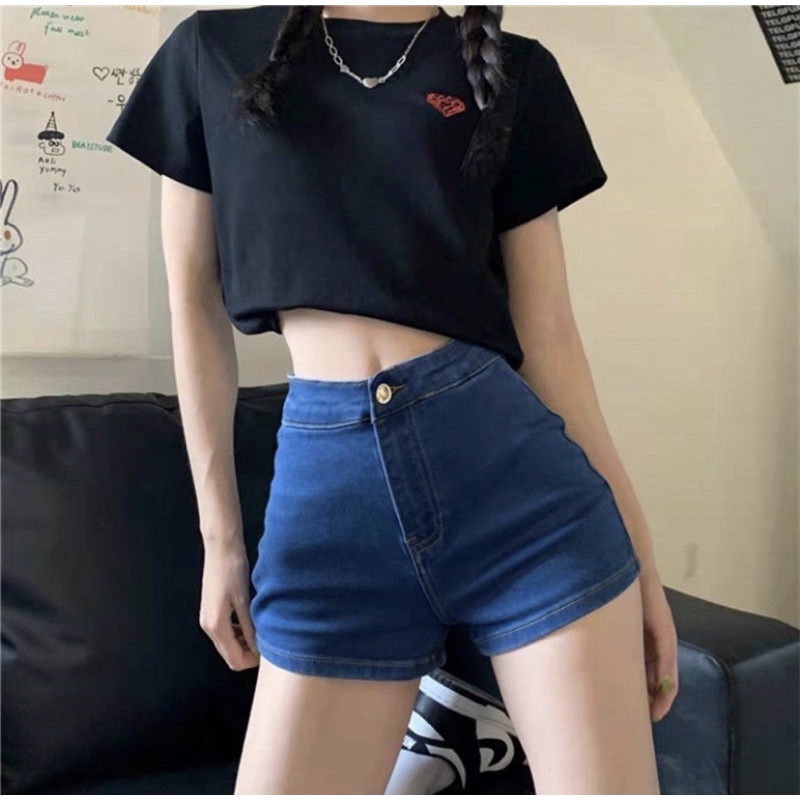 Quần short jean lưng cao dáng ôm tôn dáng, Quần đùi bò dáng ôm lưng cao BIGSIZE