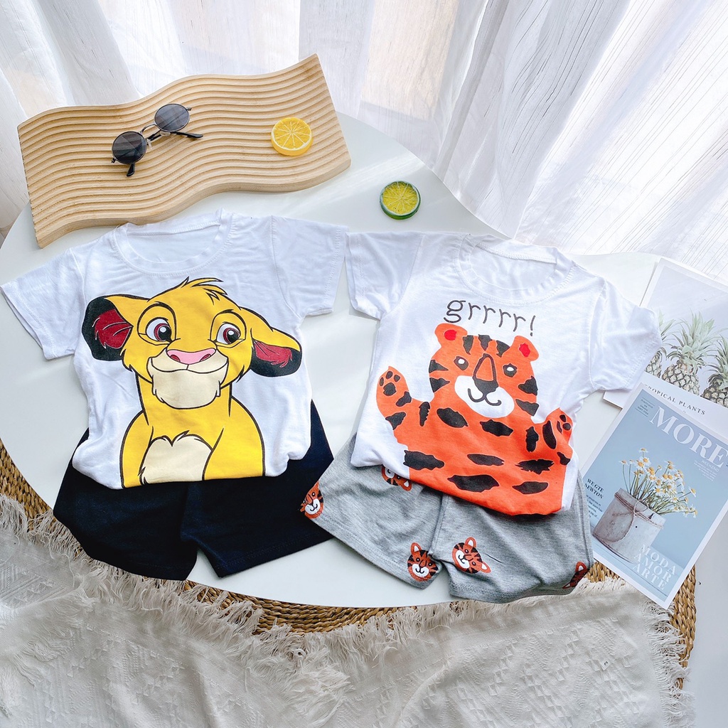 Bộ cộc tay hoạt hình sử tử simba và báo dễ thương cho bé trai bé gái 8-18kg