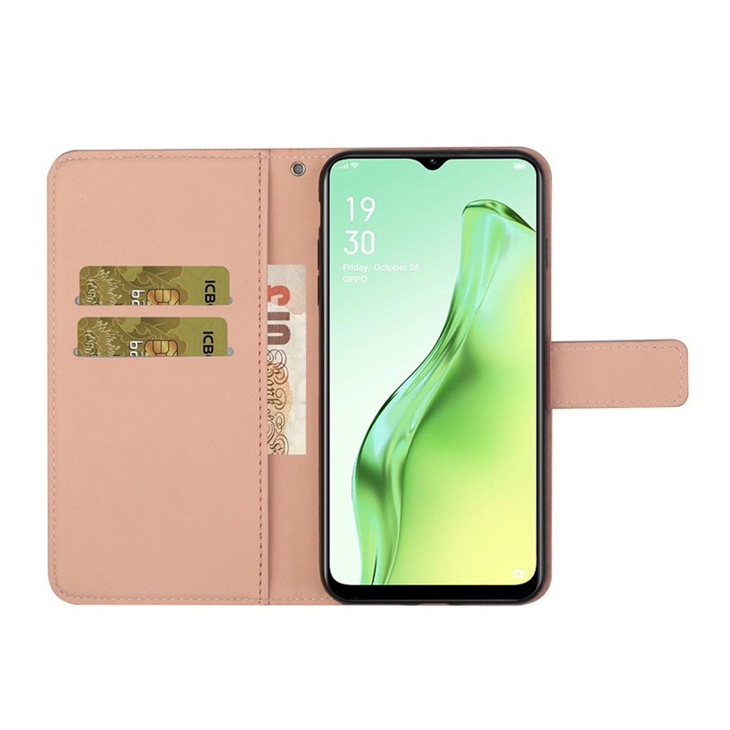 Bao Da Kiểu Ví Gập Có Giá Đỡ In Nổi Cho Oppo A15 / Oppo A37 / Oppo A73