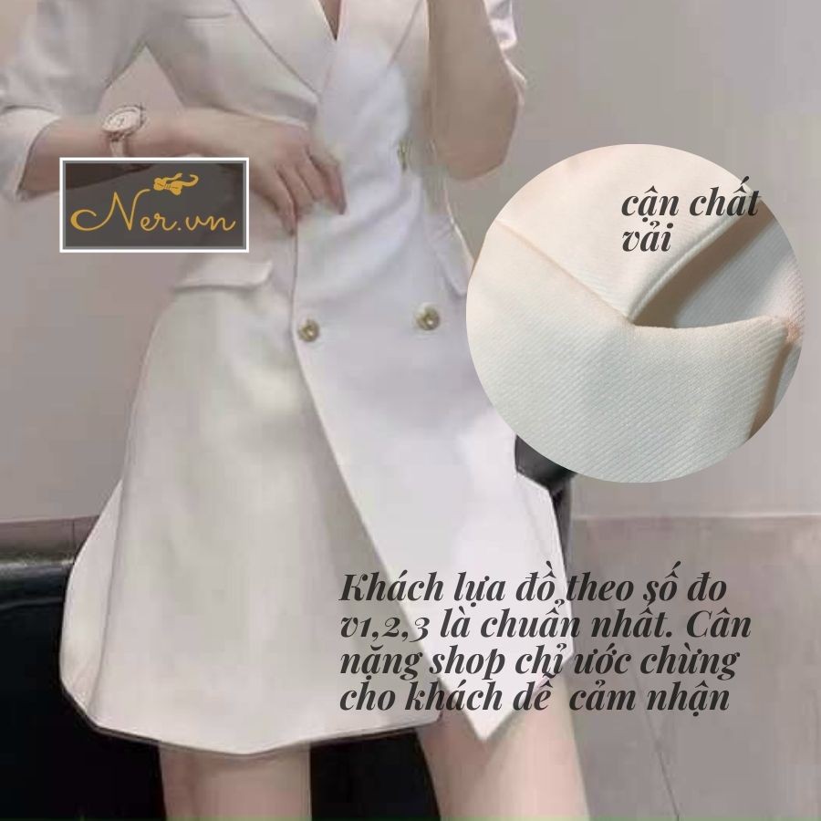 Đầm vest công sở tay lửng KÈM lót trong có dây cột cố định tà hai màu đen trắng mẫu mới thu đông 2021 -NER -N118