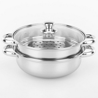 Nồi hấp kiêm nồi lẩu 2 tầng Inox nắp kính 28cm - dùng cho bếp từ
