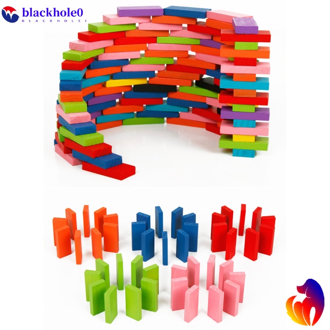 BH 100Pcs Rainbow Wooden Dominos Blocks Set Kids Game Educational Play Toy Christmas Gift