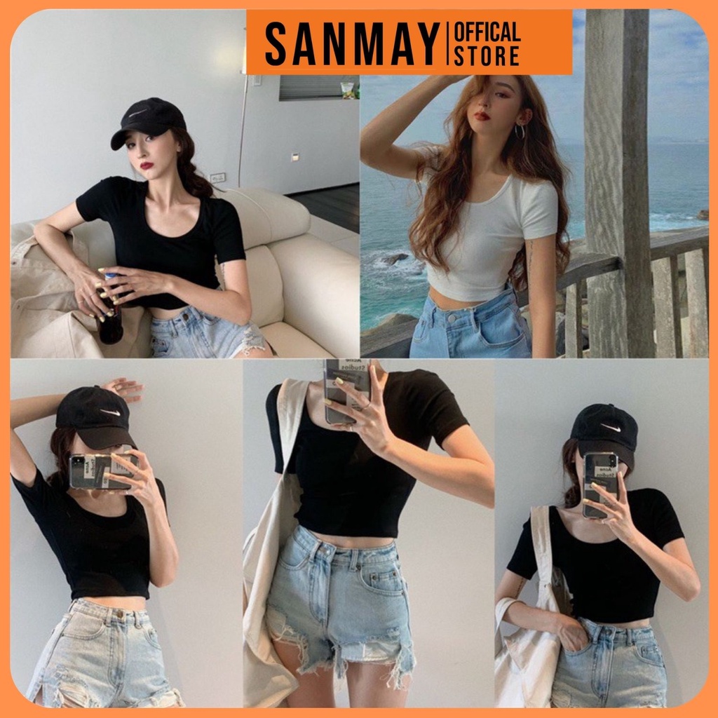 Áo Croptop Nữ Kiểu Ôm Body Tay Ngắn SANJOLI Aos Thun Crt Hàn Quốc Jennie Đẹp Sang Chảnh AO038