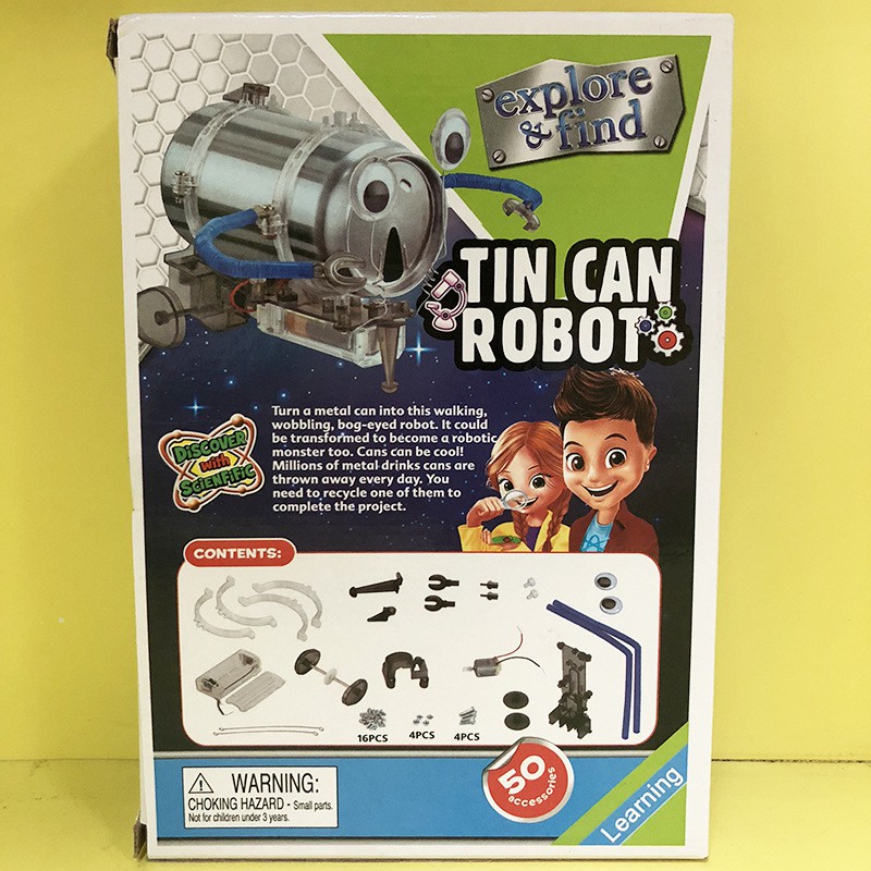 Bộ đồ chơi khoa học tự chế tạo robot tái chế Tin Can Robot – Explore&Find