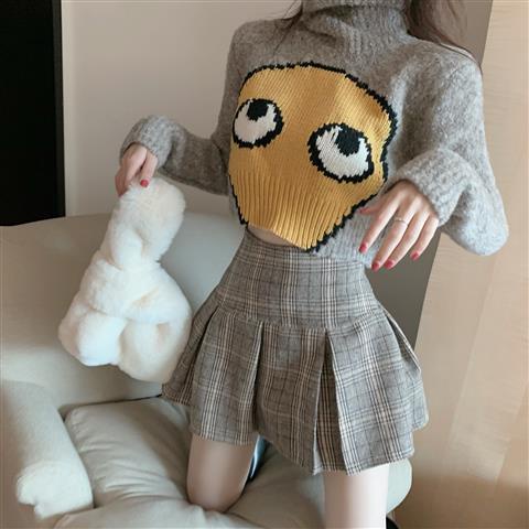 Set áo len cổ lọ + chân váy xếp li họa tiết sọc caro phong cách thời trang thu đông 2021 | BigBuy360 - bigbuy360.vn