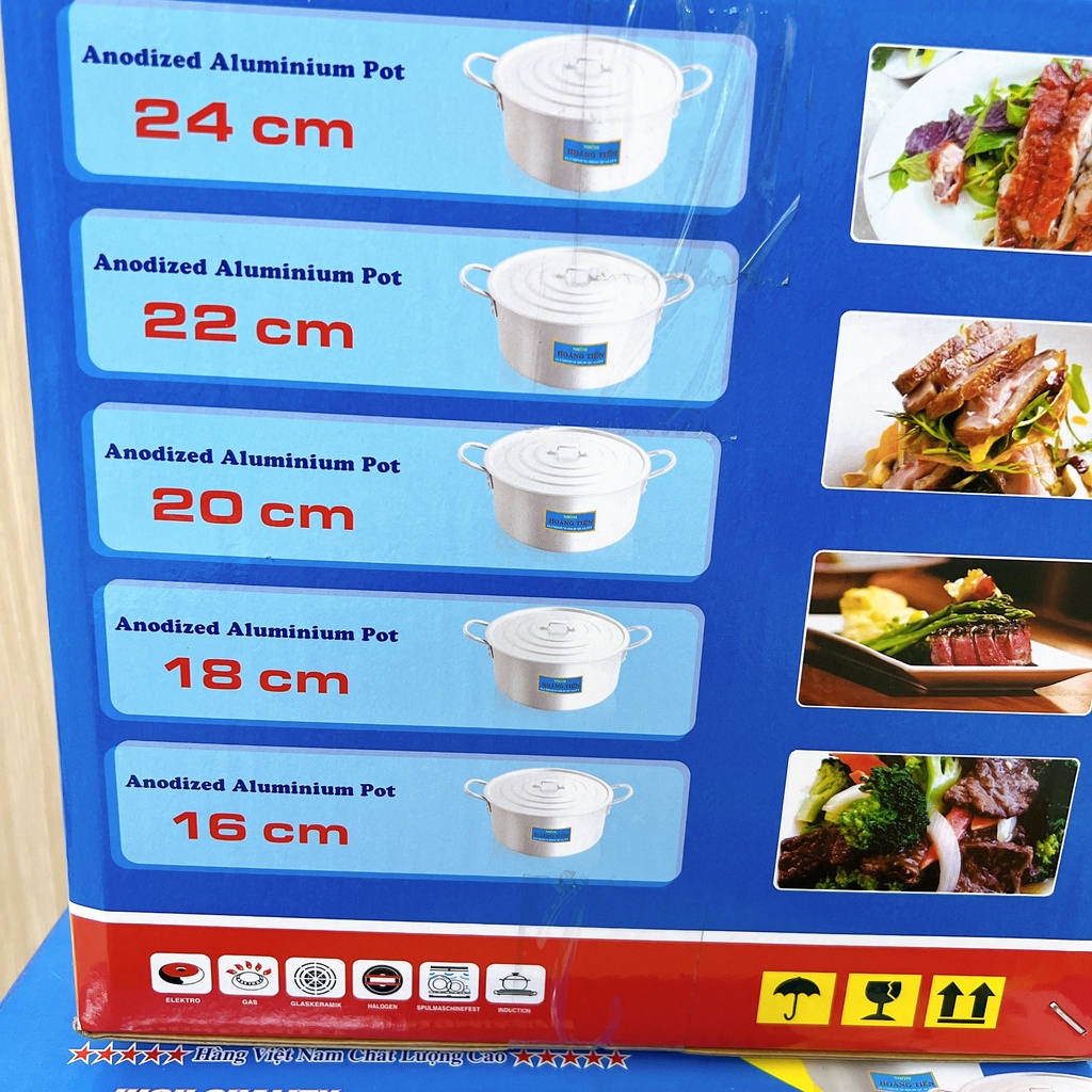 Nồi nhôm xi kèm nắp HOÀNG TIẾN - BỘ 5 NỒI SIZE 16 - 18 -20 - 22 - 24CM dùng để nấu thức ăn , nấu canh tiện dụng