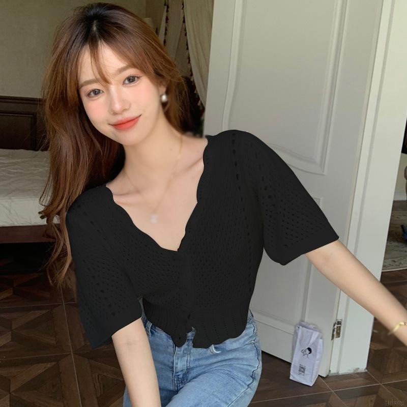 Áo Thun Tay Ngắn Cổ Chữ V Dáng Rộng Phong Cách Hàn Quốc Thời Trang Cho Nữ