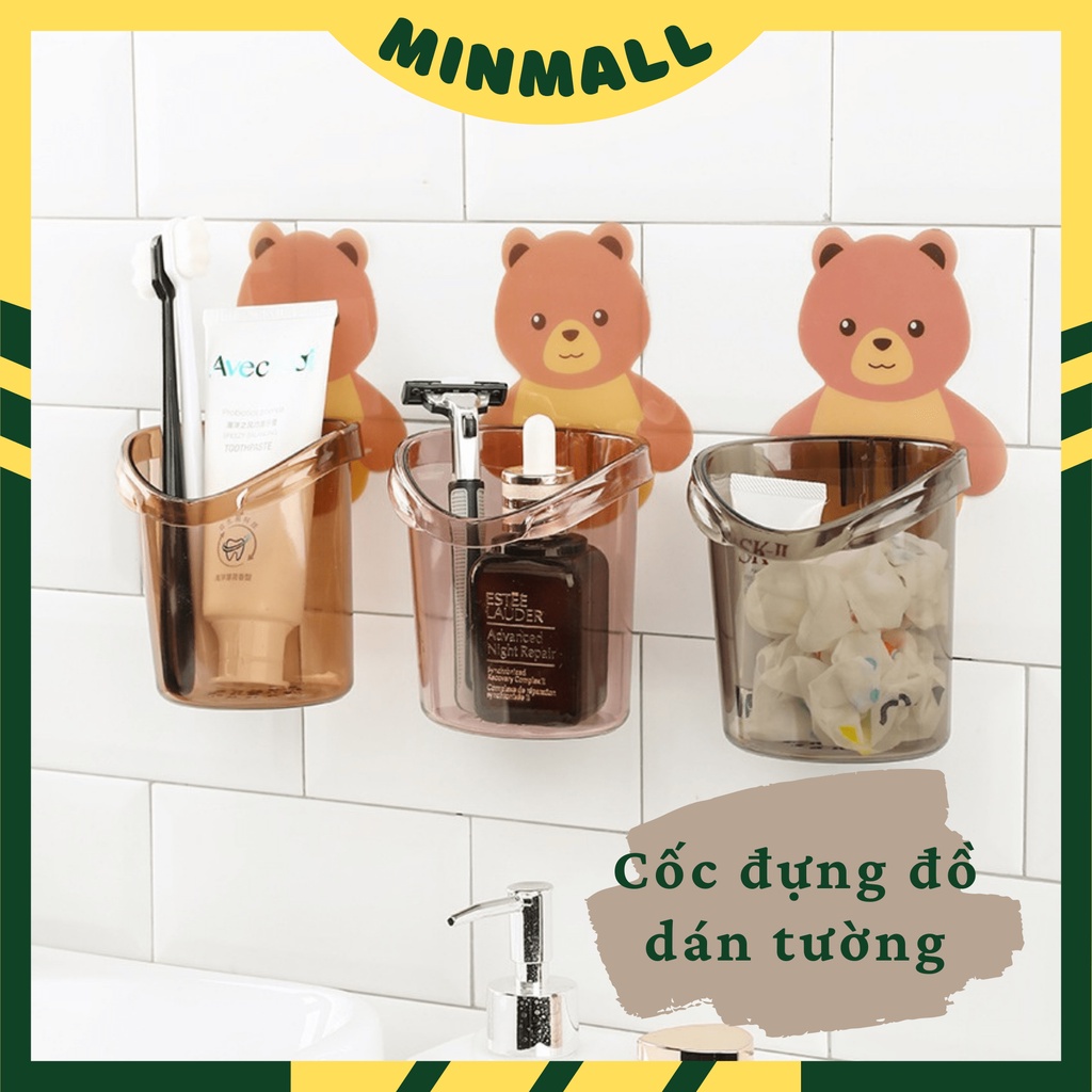 Cốc Đựng Bàn Chải Đánh Răng, kem Đánh Răng Gắn Tường Hình Gấu Dễ Thương #C678