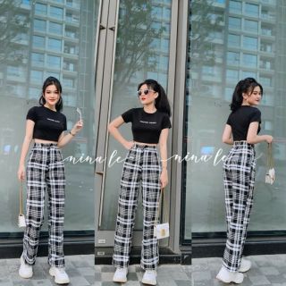 Set áo đen quần kẻ caro