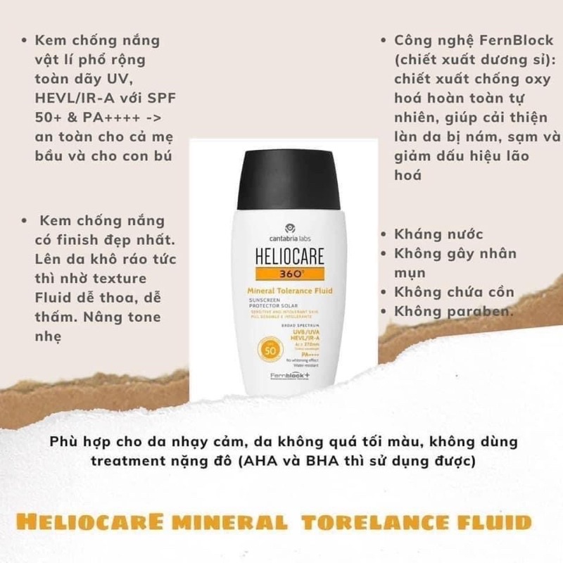 🔹KEM CHỐNG NẮNG MINERAL TOLERANCE FLUID HELIOCARE 50ML