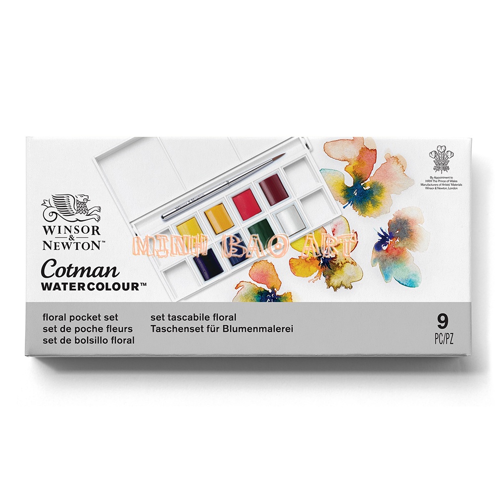 MÀU NƯỚC CAO CẤP AQUARELLE COTMAN WINSOR &amp; NEWTON (HỘP NHỰA GỒM 8 MÀU, 1 CỌ)