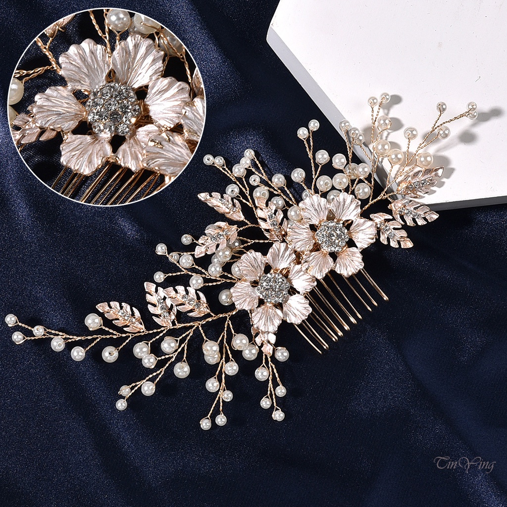 GETNOIVAS Trâm Cài Tóc Hình Hoa Đính Ngọc Trai Nhân Tạo Màu Bạc Dành Cho Cô Dâu