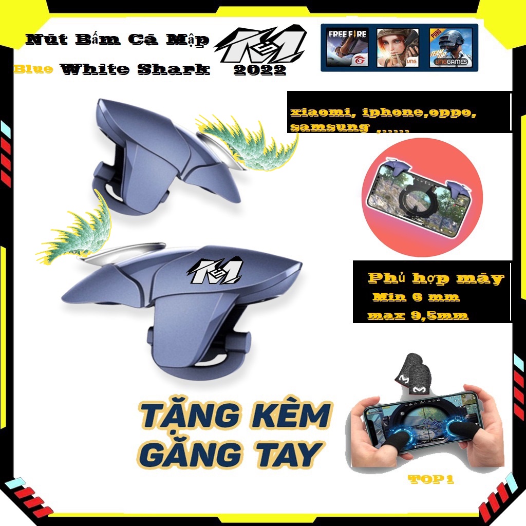 🆔Nút bắn PUBG, FF, RUL cao cấp Blue Shark Cá Mập Xanh- Nút bấm chơi game ấn cực đã cho mobile- Núm Bấm game.