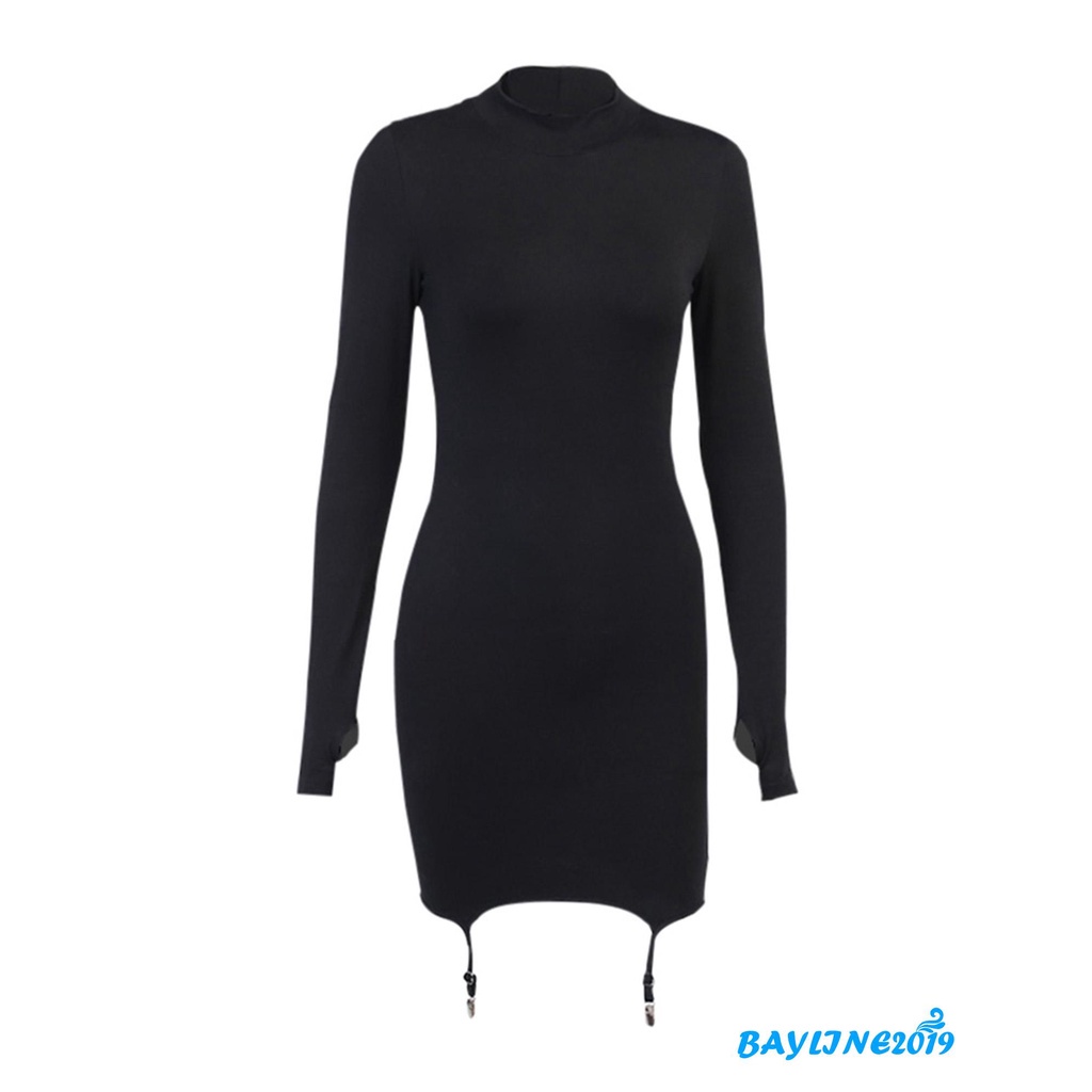 Set Đầm Ôm Dài Tay Cổ Lọ Màu Sắc Thời Trang Nữ