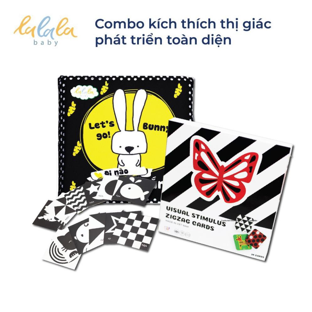 [Chính Hãng] Bộ sách vải cho bé Đi Nào Thỏ Trắng và thẻ kích thích thị giác Lalala Baby phát triển toàn diện
