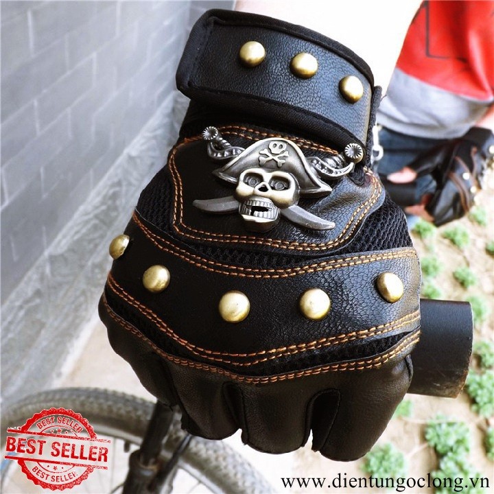 Găng Tay Hở Ngón Lái Xe Skull Chuẩn Biker