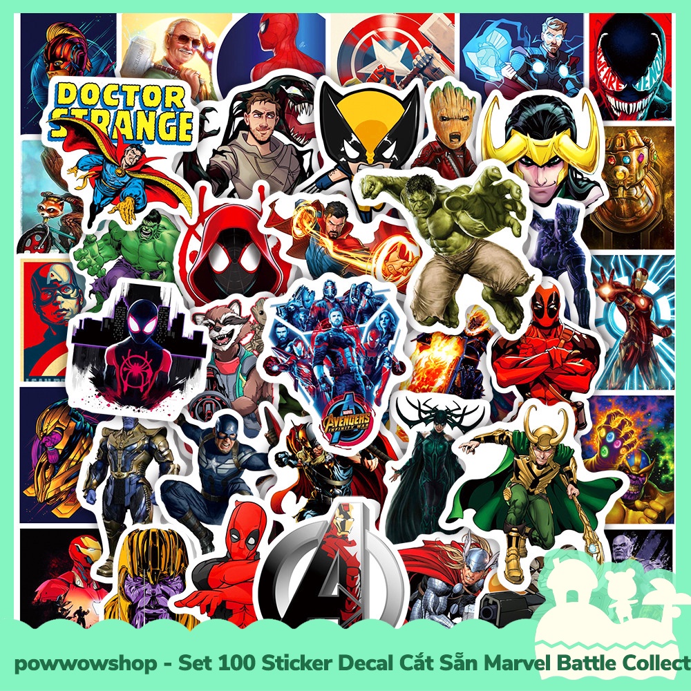 [Sẵn VN - Hỏa Tốc] Set 100 Sticker Mini Decal Dán Trang Trí Vật Dụng Mẫu Marvel Universe Battle Supe
