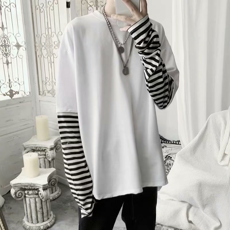 Áo Thun Dài Tay Giả Hai Lớp Form Rộng Phong Cách Hàn Quốc Dành Cho Cặp Đôi