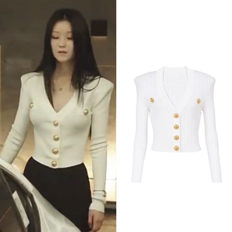 Seo Yeaji Eve Áo Cardigan Dệt Kim Tay Dài Cổ Chữ V Dáng Ôm Phong Cách Thời Trang Hàn Quốc