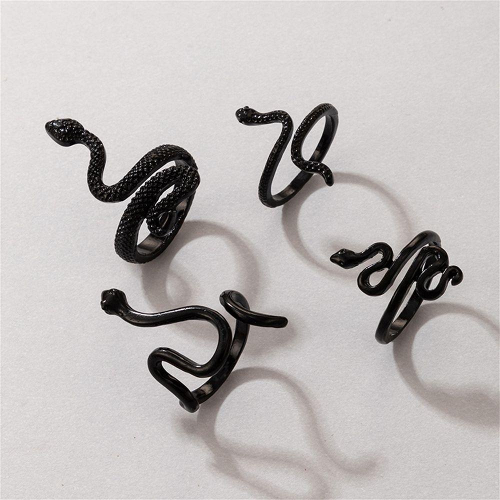 OKDEALS 4Pcs/Set New Midi Finger Jewelry Fashion Hand Accessories Snake Rings Set Women Rock Finger Jewelry 4Pcs/Set Gothic Vintage Punk