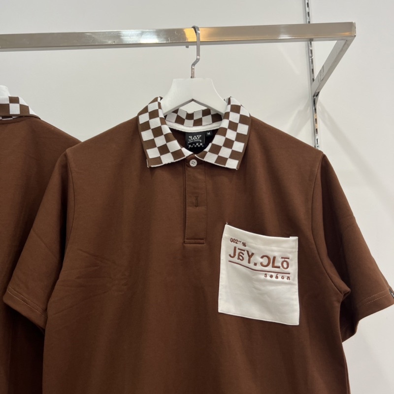 Áo Polo Unisex phối cổ caro JAY SEASON màu NÂU form rộng /Chất thun da cá/ Nam nữ unisex