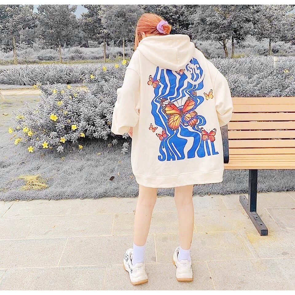 Áo Hoodie Nỉ Unisex Nam Nữ In Hình Bướm SADIZ Có Mũ Khóa Kéo 2 Màu Freesize Năng Động G053 | BigBuy360 - bigbuy360.vn