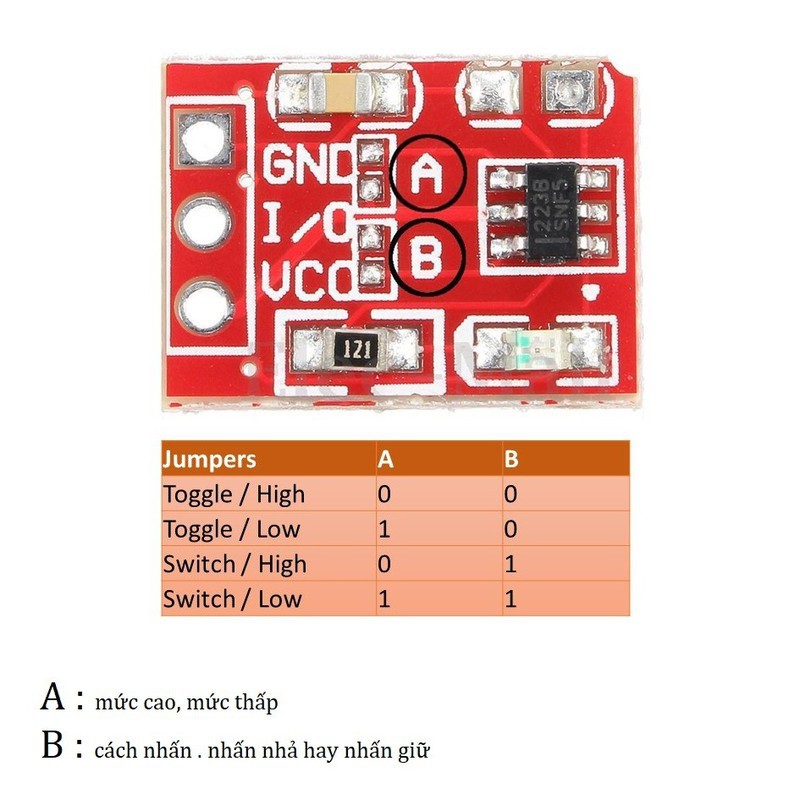 Module cảm biến chạm TTP223 đỏ - Touch sensor cảm ứng điện dung