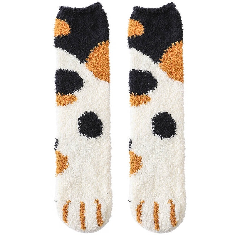 Winter Cat Claws Cute Thick Warm Sleep Floor Socks Plush Coral Fleece Girl Socks 