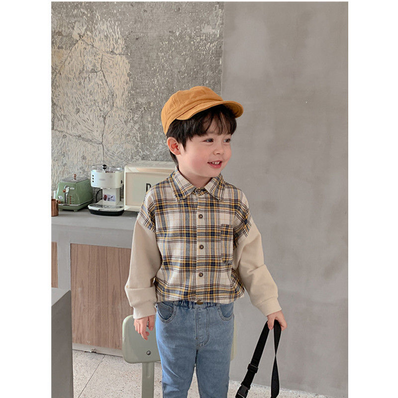 Áo sơ mi dài tay họa tiết caro phong cách Hàn Quốc thời trang mùa thu cho bé trai