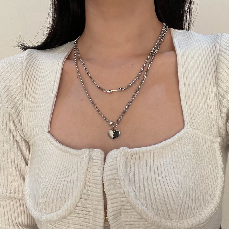 Dây chuyền thép titan mặt hình trái tim phối màu phong cách hip hop 19908