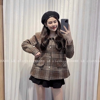 Áo Khoác Dạ Kẻ Nâu Dễ Thương Hàng Đẹp Chất Mềm✌️Ảnh Thật